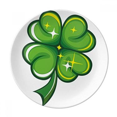 Imagem de Prato de sobremesa com trevo de quatro folhas na Irlanda Dia de São Patrício decorativo de porcelana 20,32 cm para jantar em casa