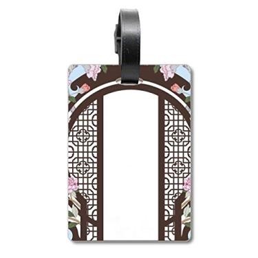 Imagem de Cultura chinesa azul flor porta mala etiqueta cartão de bagagem pendurado etiqueta