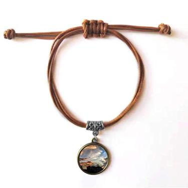 Imagem de DIYthinker Pulseira City Dusk Clouds Céu Laranja Pulseira de Couro Corda Escondida Marrom Joia Presente