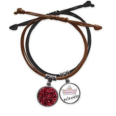 Imagem de DIYthinker Pulseira de couro com corrente de mão para o Dia dos Namorados com corações rosa preto