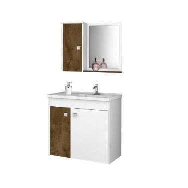 Imagem de Conjunto Banheiro Gabinete Espelheira Munique Branco/Madeira - Bechara