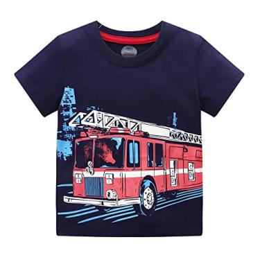 Imagem de Camiseta de manga curta com estampa de carro de desenho animado infantil para meninos Top Birthday Park Holiday Beachwear Roupas diárias para meninas recém-nascidas (A, 6-7 anos)