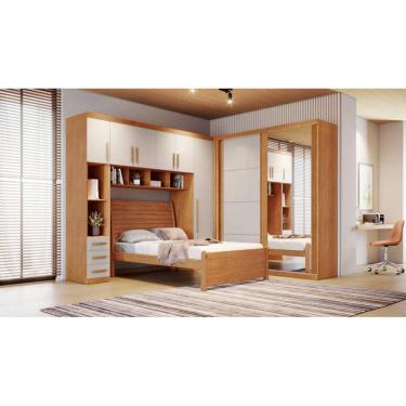 Imagem de Modulado casal  MDF espelho Cama Siena 2,99x2,21m - Luna-Nature/Off - Bianchi Móveis