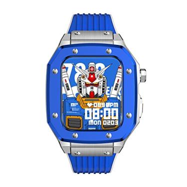 Imagem de SCHIK Para Apple Watch Band Series 7 45mm Modification Mod Kit Pulseira de relógio para homens mulheres Liga Watch Case Strap (Cor: Azul prata, Tamanho: 45mm)