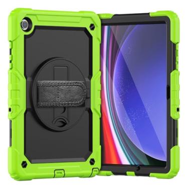 Imagem de Capa para Samsung Galaxy Tab A9 Plus de 28 cm SM-X210/X216/218 Capa macia de silicone resistente à prova de choque com suporte embutido 360° alça de mão para SM A9 Plus (verde)