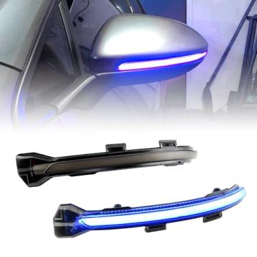 Imagem de QKLsudua 2 peças de pisca-alerta sequencial dinâmico compatível com VW Golf MK7 7.5 7 GTI R GTD Rline Sport-svan Tou-ran LED espelho lateral conjunto de luz de seta azul e amarelo