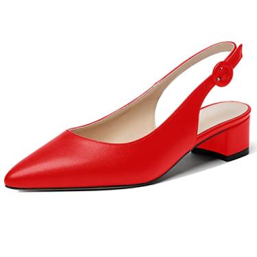 Imagem de WAYDERNS Sapato feminino bonito tira ajustável com tira no tornozelo fivela de escritório sólida fosco bico fino grosso salto baixo 3,8 cm, Vermelho, 8.5