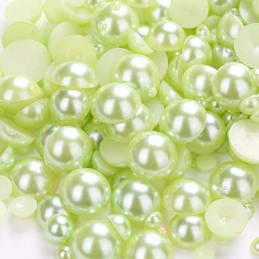 Imagem de Dowarm 1000 peças de meia pérola de fundo plano, contas redondas de meia pérola para joias de artesanato, tamanho misto 4 mm, 6 mm, 8 mm, 10 mm, 12 mm, 14 mm (verde claro)