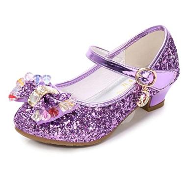 Imagem de ZJBPHL Sapatos sociais para meninas salto baixo flor festa casamento princesa Mary Jane sapatos (bebê/criança pequena/criança grande), Roxo - 3, 10 Toddler