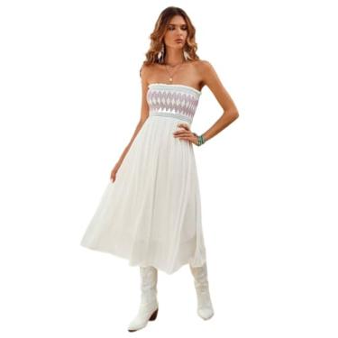 Imagem de Camisa Feminina Strapless A Line Midi Dress With Chevron Pattern (Color : White, Size : L)