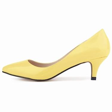 Imagem de Clássico bico fino 5 cm salto alto baixo feminino sapatos vestido casamento sapatos grandes, Amarelo, 42