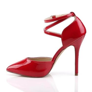 Imagem de Sapatos de salto alto preto 13 cm bico fino salto fino modelo passarela sapatos femininos, Vermelho, 40