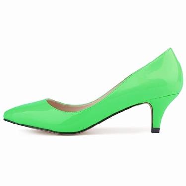 Imagem de Clássico bico fino 5 cm salto alto baixo feminino sapatos vestido casamento sapatos grandes, Verde, 35