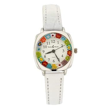 Imagem de Relógio Millefiori Vidro Murano GlassOfVenice com Pulseira de Couro Quadrado - Branco Multicolorido, Branco