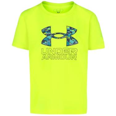 Imagem de Under Armour Camiseta masculina clássica com logotipo, estampa de marca de palavras e designs de beisebol, gola redonda, Mudança de forma amarela, 4