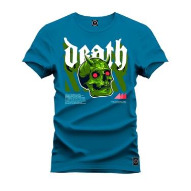 Imagem de Camiseta Agodão T-Shirt Unissex Premium Macia Estampada Cavera Drt Azul M