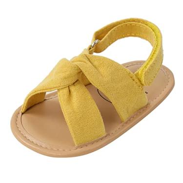 Imagem de Sandálias infantis para bebês sapatos sociais de cor sólida com gancho ajustável de lona infantil chinelos leves para uso interno e externo, Amarelo, 6-12 Meses