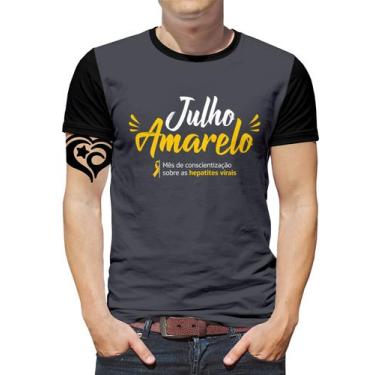 Imagem de Camiseta Julho Amarelo Plus Size Masculina Blusa Cinza - Alemark