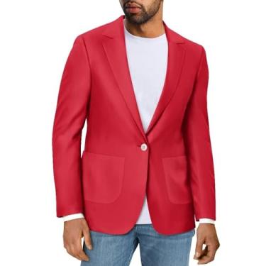 Imagem de Sprowallow Blazer masculino casual casaco esportivo jaqueta moderna ajuste um botão lapela entalhada terno de negócios com bolsos, Vermelho brilhante, X-Large