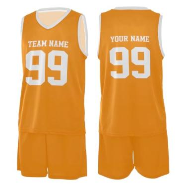 Imagem de CHIFIGNO Camiseta de basquete personalizada infantil juvenil uniforme de basquete personalizado camisa esportiva com número de nome, Laranja, M
