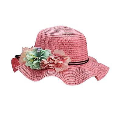Imagem de Chapéu de sol infantil meninas verão novo chapéu de sol chapéu de verão princesa boné de praia bebê boné de beisebol infantil, Rosa choque, One Size