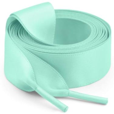 Imagem de Cadarços de fita de cetim plana WegoODZF 2 cm de largura para mulheres meninas [2 pares], 08 Light Green, 47.24''Inch (120CM)