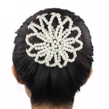 Imagem de Rede de cabelo de crochê feita à mão para mulheres, rede elástica para cabelo, laços estéticos, faixas de cabelo, suporte de coque de cabelo para casamento
