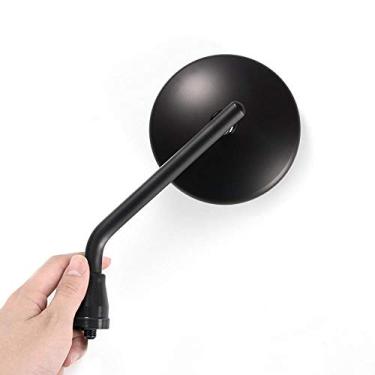 Imagem de KiWAV Espelhos redondos de motocicleta de 10 cm retrovisores laterais old school preto eclipse haste curta convexo 10 mm M10 1,25 passo padrão roscas compatíveis com a maioria das bicicletas métricas,