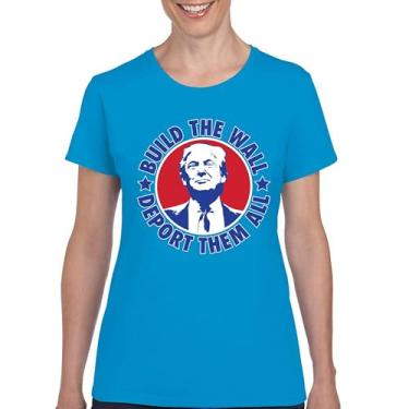 Imagem de Camiseta feminina Donald Trump 2024 Build The Wall Deport Them All MAGA America First FJB Republican President 47, Azul claro, G
