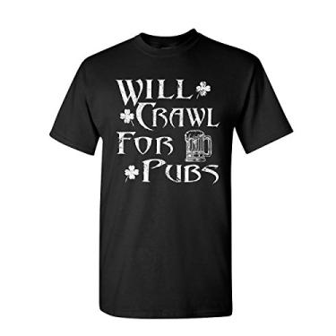 Imagem de Camiseta masculina Will Crawl for Pubs Irish ST. Patrick's Drinking Beer, Preto, P