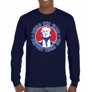 Imagem de Camiseta de manga comprida Donald Trump 2024 Build The Wall Deport Them All MAGA America First FJB Republican President 47, Azul marinho, M