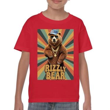 Imagem de Camiseta juvenil divertida Urso Rizzly Charisma Trocadilho Charmoso Meme Grizzly Flirting Smooth Talker Namoro Confiança Crianças, Vermelho, M