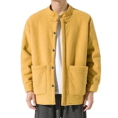 Imagem de KANG POWER Jaqueta de algodão acolchoada chinesa tradicional casaco espesso outono inverno casaco japonês jaqueta masculina retrô, Amarelo, P