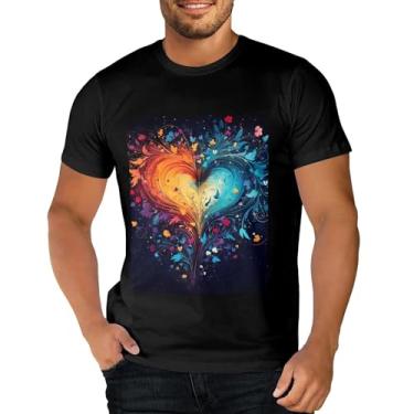 Imagem de Sipumia Camiseta unissex de algodão manga curta gola redonda para casal 3D estampada em formato de coração camiseta casual, Cor-02, M