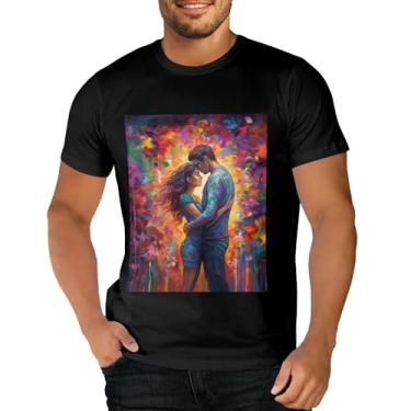 Imagem de Sipumia Camiseta unissex de algodão manga curta gola redonda para casal 3D estampada em formato de coração camiseta casual, Cor-11, G