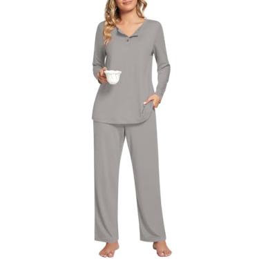 Imagem de syoss Conjunto de pijama feminino plus size manga comprida loungewear conjunto de pijama 2 peças G-4GG, Cinza, 3G
