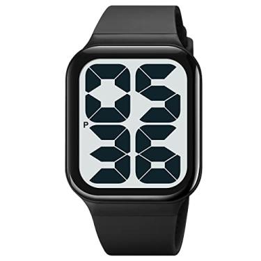 Imagem de Gosasa Relógio digital de LED com mostrador grande, data e hora, 3 bar, impermeável, relógio de pulso masculino e feminino, Z, preto, branco, Esportivo