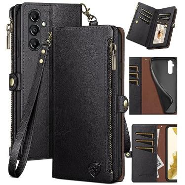 Imagem de XcaseBar Capa carteira para Samsung Galaxy A14 5G com zíper para cartão de crédito 【bloqueio de RFID】, capa flip folio book de couro PU à prova de choque feminina masculina para Samsung A14 capa preta