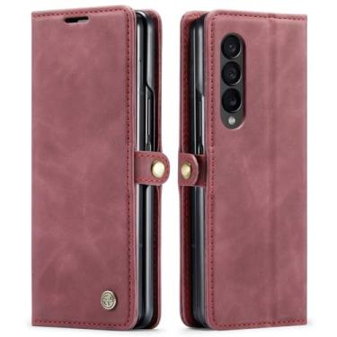Imagem de Capa de couro para cartão Samsung Z Folder4/5, flip protetor retrô dobrável magnético, vermelho, para Samsung Z Fold4