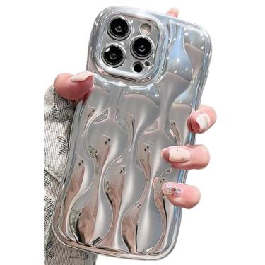 Imagem de Kwhapoo Capa luxuosa ondulada ondulada compatível com iPhone 14 Pro Max de 6,7 polegadas, capas femininas holográficas blu-ray brilhantes, fofas e brilhantes a laser, capa de telefone fina e brilhante
