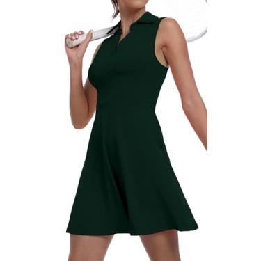 Imagem de Vestido feminino de duas peças para golfe FPS 50+ esportivo esportivo esportivo com bolso e shorts separados, 04 Verde, PP