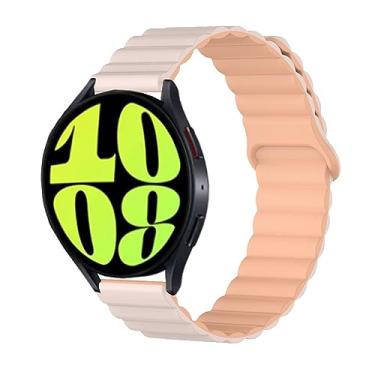 Imagem de elfofle Pulseira de 20 mm compatível com Samsung Galaxy Watch 6/Watch 6 Classic/Watch 5/5 Pro/Watch 4 de 40 mm/44 mm/Watch 4 Classic LTE de 46 mm, pulseira magnética dupla face de silicone (ouro rosa)