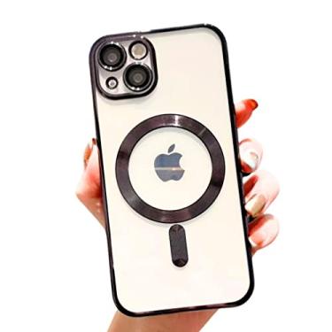 Imagem de CASEFREAK Capa transparente de luxo para iPhone 13 com anel magnético compatível com MagSafe - design elegante, TPU macio com proteção de lente de câmera de vidro para iPhone 13 (tela de 6,1 polegadas) (preto)