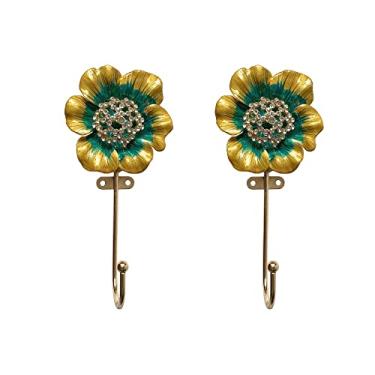 Imagem de Tricune Ganchos de parede decorativos em forma de flor vintage cabides para pendurar roupas casacos toalhas chapéus chaves, pacote com 2 ganchos de parede montados em metal antigo