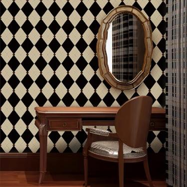 Imagem de Simon&Siff Papel de parede retrô de descascar e colar papel de parede preto e branco papel de parede xadrez vintage papel de parede geométrico britânico para banheiro armário de cozinha papel de