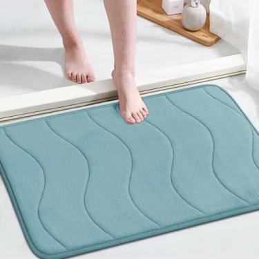 Imagem de Flamingo P Tapete de banho de espuma viscoelástica tapete de banheiro antiderrapante absorvente de água, 61 x 43, verde-água