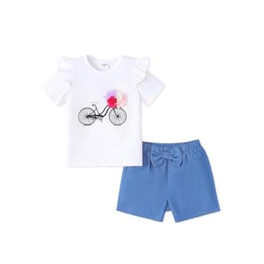 Imagem de PATPAT Conjunto de camisetas de manga curta para meninas com estampa floral 3D de chiffon, Branco natural, 3 Anos