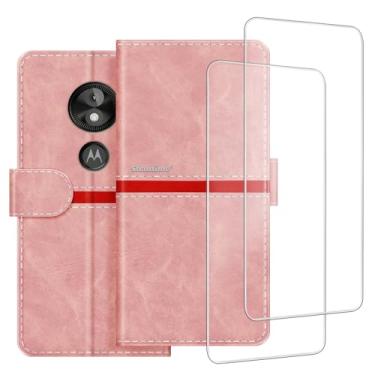 Imagem de ESACMOT Capa de celular compatível com Motorola Moto E5 + [pacote com 2] película protetora de tela, capa protetora magnética de couro premium para Motorola Moto G6 Play (5,7 polegadas) rosa