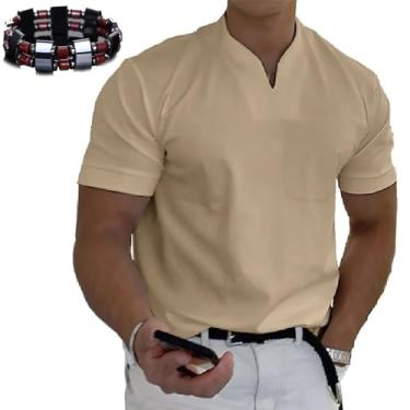 Imagem de Camiseta masculina Jogestblish masculina de manga curta para homens e homens de negócios, camiseta fitness de manga curta, Caqui, 4G