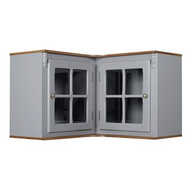 Imagem de Aéreo de Canto Cozinha 2 Portas de Vidro Laca Cinza